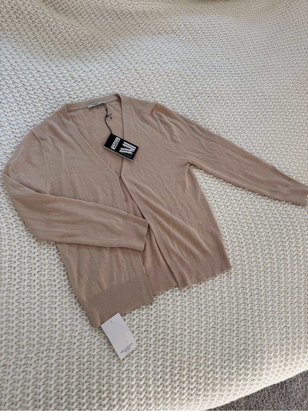 MM Lafleur Light Beige V-Neck Button Cardigan